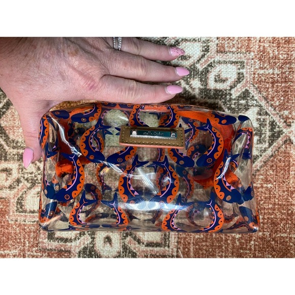 Stella & Dot Cosmetic or Accessory Bag Fish Pattern Orange and Blue - Picture 3 of 5